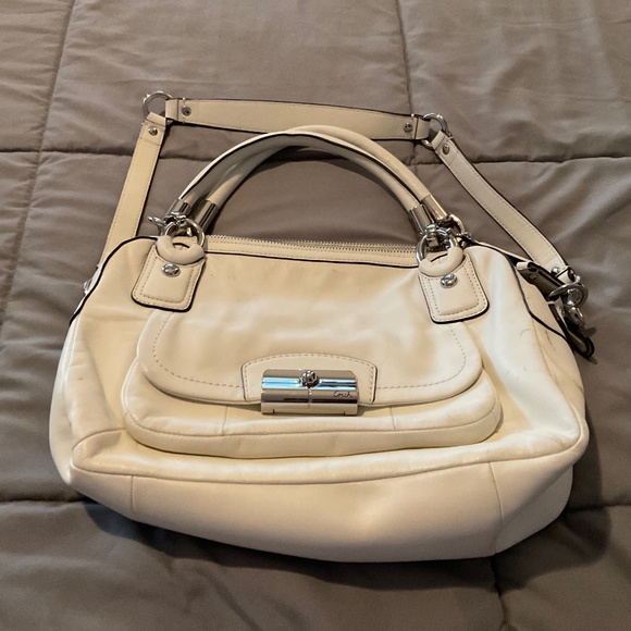 Handbags - Coach white leather double satchel